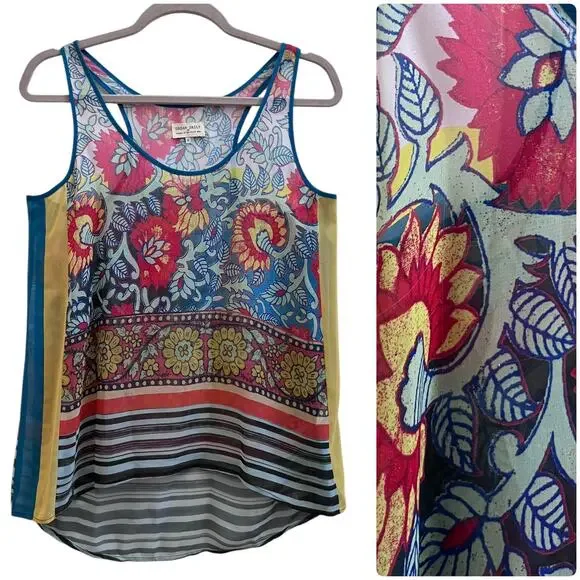 Dream Daily Anthropologie Boho Print Semi Sheer Racerback Tank Top Size Small - Picture 1 of 8